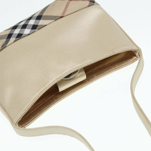 BURBERRY Nova Check Hand Bag Nylon Beige Silver Auth 88598 - Picture 6 of 16